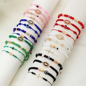 Pulseras de encanto 4 PCS / Set Cadena hecha a mano Virgen María Cruz Jesús Moda mexicana para hombres Mujeres Niñas Joyería Regalos