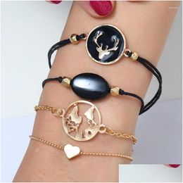 Bracelets de charme 4 pièces / ensemble de bracelets de chaîne de corde simple pour femmes rondes coeur déclaration bracelets 2024 livraison directe bijoux otjpz