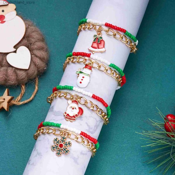 Pulseras con dijes 41 estilos Pulseras de feliz Navidad Papá Noel Elk Árbol de Navidad Colgante Pulseras de cadena en capas para mujeres Niñas Fiesta Joyería Regalo Q230925