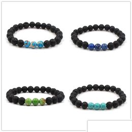 Bracelets de charme 4 couleurs naturel noir pierre de lave turquoise bracelet vaolcano aromathérapie huile essentielle diffuseur goutte livraison bijoux Dhxt0