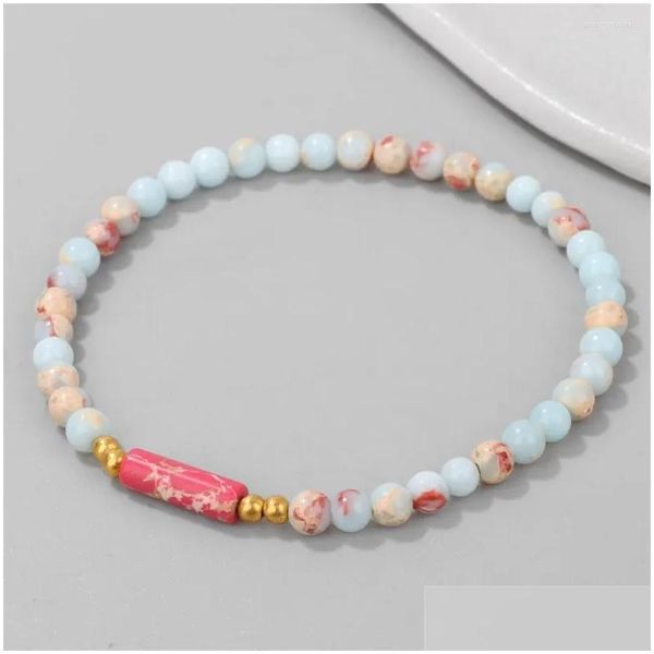 Bracelets de charme 4mm Bleu Shoushan Pierre Perles Naturel Unakites Cristal Cylindre Forme Femmes Sweet Party Bijoux Drop Livraison OTCN6