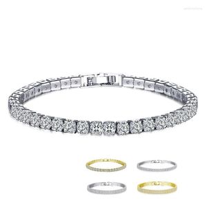 Bracelets porte-bonheur 4mm zircon cubique vert Tennis Bracelet chaîne pour femmes hommes or argent couleur main CZ Homme bijoux