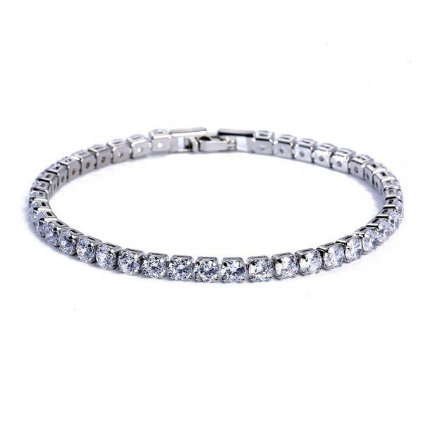 Bracelets porte-bonheur 4mm zircon cubique Tennis Bracelets pour femme glacé chaîne couleur argent Bracelet hommes