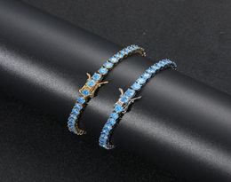 Bracelets de charme 4 mm Hip Hop Blue Zircon Set Bling Iced Out 1 Row CZ Stone Tennis Link chaîne pour hommes Femmes Unisexe Jewelry du Jijoux GI5093048