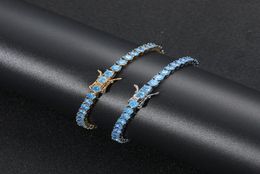 Bracelets de charme 4 mm Hip Hop Blue Zircon Set Bling Iced Out 1 Row CZ Stone Tennis Link chaîne pour hommes Femmes Unisexe Jewelry des Joes-merde GI7206344