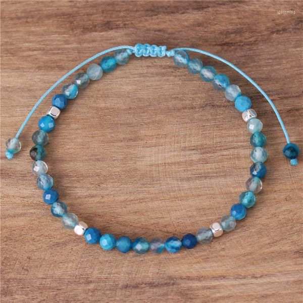 Bracelets porte-bonheur 4mm perles d'agate bleu lac Bracelet délicat cordon de pierres précieuses tressé tibétain réglable amitié femmes bijoux livraison directe