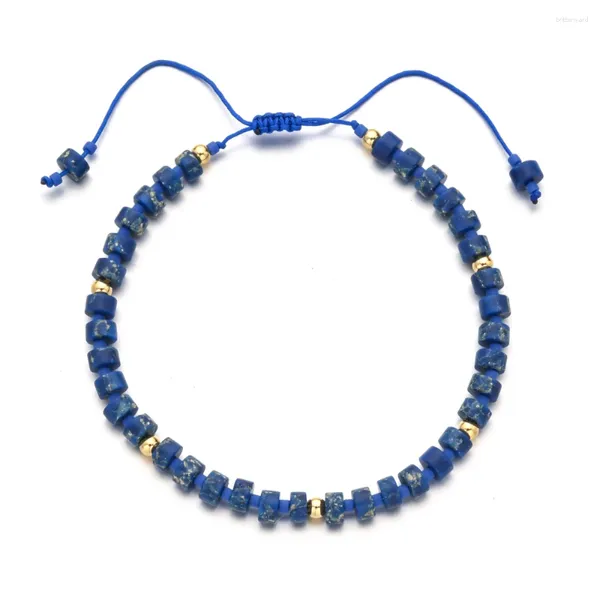 Pulseras de encanto 4 mm minimalista cuerda hecha a mano azul piedras naturales emperador cuentas redondas envoltura para mujeres joyería bracciali bileklik boho