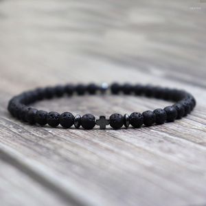 Bedelarmbanden 4 mm kleine kraal armband voor mannen natuurlijke hematiet kruisblazing vrouwen mode lava stenen braslet handgemaakte yoga sieraden cadeau