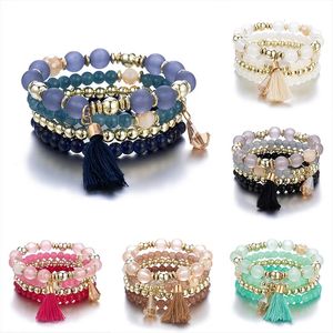 Bracelets de charme 4 pièces bohême glands Bracelet de perles ensemble pour les femmes Boho cristal perles chaîne Wrap Bracelet femme mode bijoux cadeau 231027