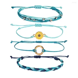 Bracelets de charme 4pcs créatif bracelet de tournesol à la main réglable corde tressée décor de poignet