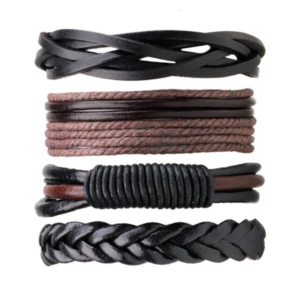 Pulseras con dijes 4 unids/lote Vintage PU cuero trenzado hecho a mano DIY hombres negro marrón Casual moda elegante accesorios de joyería