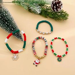 Bracelets de charme 4pcs / Set Joyeux Noël Bracelet tressé Noël Flocon de neige Père Noël Pendentif chaîne à main