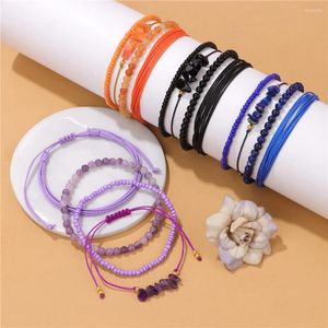 Pulseras de encanto 4 unids / set piedra natural amatistas lila lapislázuli cuentas de obsidiana pulsera para mujeres hombres regalos de múltiples capas