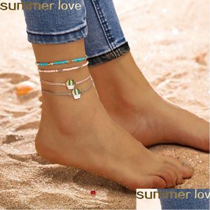 Charm Armbanden 4 stks/set Roze Blauw Kralen Armband Vintage Boho Prickly Pear Cactus Touw Armbanden voor Vrouwen Zomer Verse Drop levering Dhok5