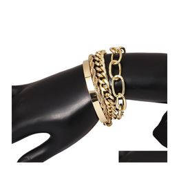 Pulseras de encanto 4 unids / set Punk Curb Cuban Chain Cuff Bangle Set Mujeres Miami Boho Grueso Color Oro Pulsera Twist Joyería de moda 367 DHVDH