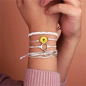 Bracelets de charme 4pcs / ensemble bracelet de corde de tournesol bracelet à la main à la main brace