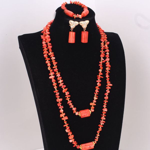 Bracelets de charme 4ujewelry Costume africain Nigeria perles de corail collier ensemble de bijoux ensemble de bijoux de mariée Orange 230901