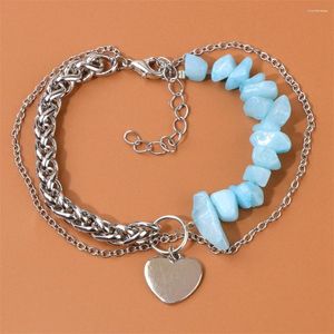 Pulseras con dijes, pulsera de piedra aguamarina Irregular de 5-8mm para mujeres y hombres, cadena ajustable de Reiki, joyería de Metal con corazón de amor