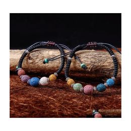 Charm Bracelets 5 Color Lava Rock Beads Womens Essential Oil Difusor Stone Leather Trenzado Cuerda Brazalete Para Damas Joyería de Moda D Dhnpm