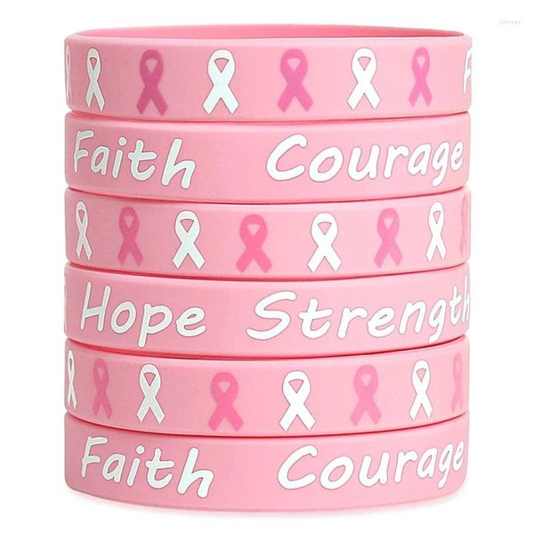 Bracelets à breloques 5 pièces ruban de sensibilisation rose au cancer du sein bracelets unisexe en silicone pour hommes femmes - cadeaux de survivants