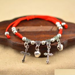 Bracelets de charme 50pcs / lot Bracelets de corde rouge tiss￩ ￠ main ethnique pour femmes bijoux de bijoux de bijoux de f￪te