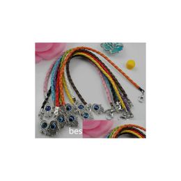 Pulseras con dijes 50 unids/lote mezclado Hamsa mano mal de ojo cordón de cuero pulseras de cuerda amuletos de la suerte colgante regalo 20 cm pulseras de joyería DH4QK