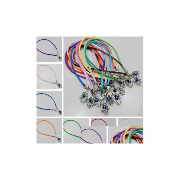 Pulseras con dijes 50 unids/lote mezclado Hamsa mano mal de ojo pulseras de cadena amuletos de la suerte colgante 20 cm pulseras de joyería Dhxsf