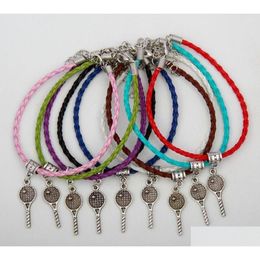 Bedelarmbanden 50 stuks Vintage Sier Tennisracket Bedels Hangers Gemengde Kleur Gevlochten Touw Armbanden Mode-sieraden Diy Voor Dames Heren Dhvmi