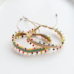 Bracelets porte-bonheur 5 pièces Boho été bijoux colorés à la main en tissu tressé Bracelet en tissu pour femmes bijoux cadeaux de fête