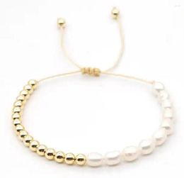 Pulseras con abalorios, 5 uds., pulsera de perlas de agua dulce a la moda para mujer, joyería chapada en oro, joyería Bohemia ajustable