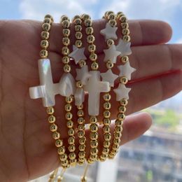 Bedelarmbanden 5 stcs mode goud kleurster hart cross -armband voor vrouwen shell pulseras verstelbare string sieraden