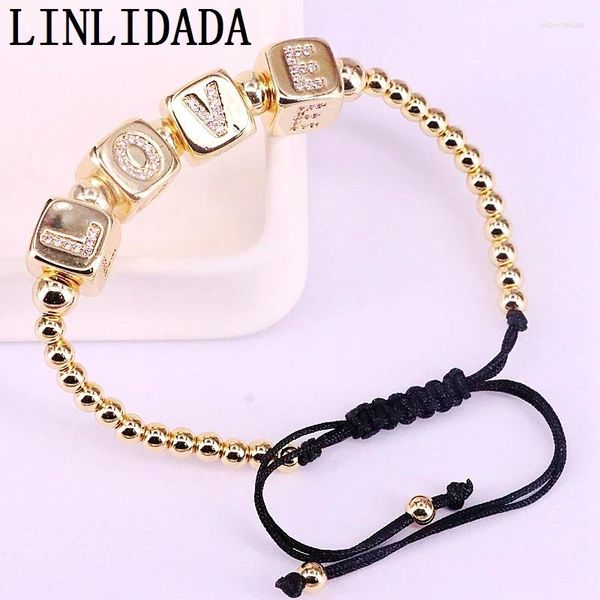 Braceletas Charm 5 PPC Fashion Inicial DICE Bead Macrame Pulsera Cz Alfabeto Mujeres trenzadas Hombres Amantes Joyería