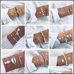 Bracelets De Charme 5 Pcs Géométrique Creux Électrique Carte Conque Combinaison Couches Bracelet Ensemble Perlé Mtiple Empilable Jewelr Dhseller2010 Dhc2A