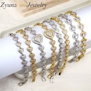 Bracelets de charme 5PCS Gold Color Mix Heart Shaped CZ Tennis Chain Bracelet pour femmes Mode Saint Valentin Cadeau Girlfriend 230821