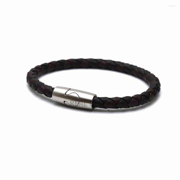 Pulseras con dijes, 5 unids/lote, pulsera de cuero para hombres, cierre magnético de acero inoxidable, brazaletes anchos, joyería Punk, pulsera al por mayor