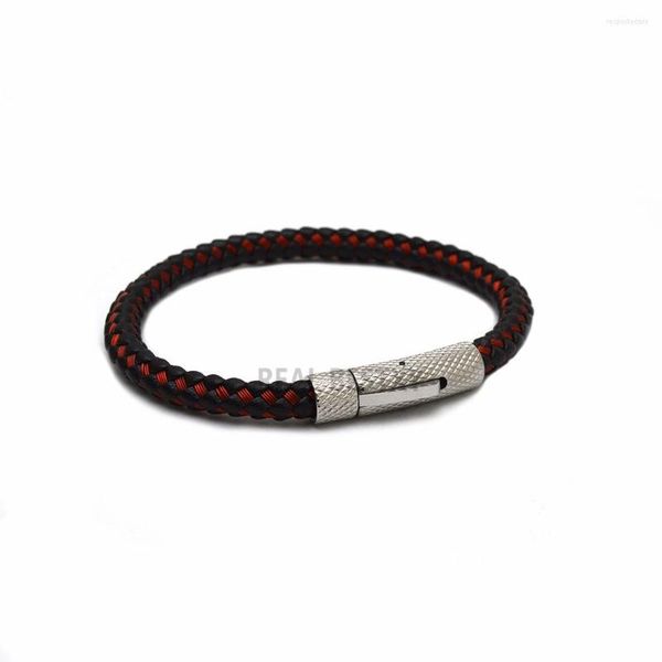 Bracelets de charme 5pcs / lot Bracelet pour hommes rouge noir en cuir tressé pour hommes fermoir en acier inoxydable bijoux en gros femmes femmes