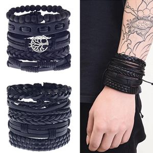 Bracelets de charme 5pcs / lot Punk Vintage main multicouche bracelet en cuir hommes mode personnalité créative bracelet cadeau en gros