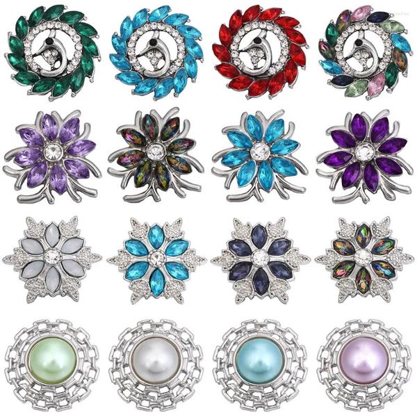 Pulseras con dijes 5 unids / lote Botón a presión Pulsera de joyería Metal Cristal Rhinestone Flor 18 mm Botones Fit DIY