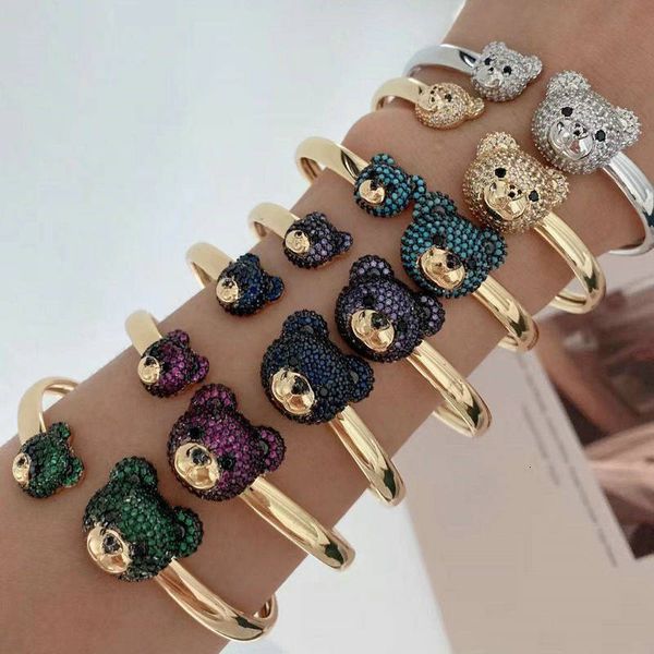 Pulseras con dijes 5 unids / lote Moda lindo oso cz pulsera colorido cubiz circón chapado en oro apertura pulsera anillo joyería de moda al por mayor 230822