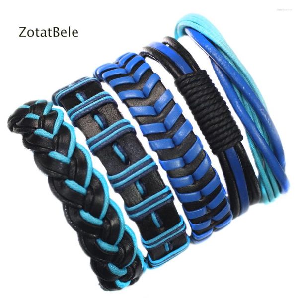 Bracelets Charm 5 PPC Bangos de cuero masculino para hombres Blue Braided Fashion Wnist Bracelet Jewelry Lace-Up F22