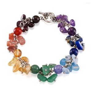 Bedelarmbanden 5 stuks natuurlijke chakra kralen geverfde stenen voor vrouwen met legering hart toggel sluiting messing bevindingen kralen: 5-12 mm 190-195 mm