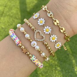 Charm Armbänder 5 Teile/satz Vintage Multilayer Gänseblümchen Blume Herz Für Frauen Böhmischen Bunte Perlen Armband Sommer Strand Schmuck