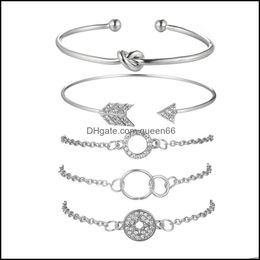 Bedelarmbanden 5 stks eenvoudige persoonlijkheid tak ring diamant pijlcombinatie verstelbare manchet open armband stapelbare wrap dhseller2010 dh41q