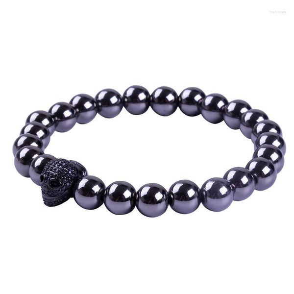 Bracelets de charme 5pcs style simple 8mm perles de pierre d'hématite noire avec crâne pavé CZ bracelet à breloques pour hommes montre accessoire goutte