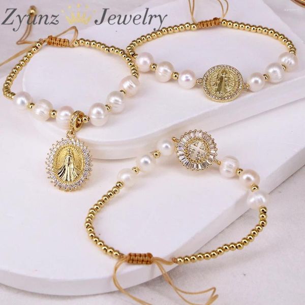 Pulseras de encanto 5 unids Virgen María Pulsera Joyería Cristiana Pulseras Regalos para Amigos Natural Agua Dulce Perla Mujeres