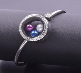 Bedelarmbanden 5pcslot 25 mm roestvrij staal kristal ronde glas geheugen zwevende charmes gemakte armband armband voor vrouwen Fe5425079
