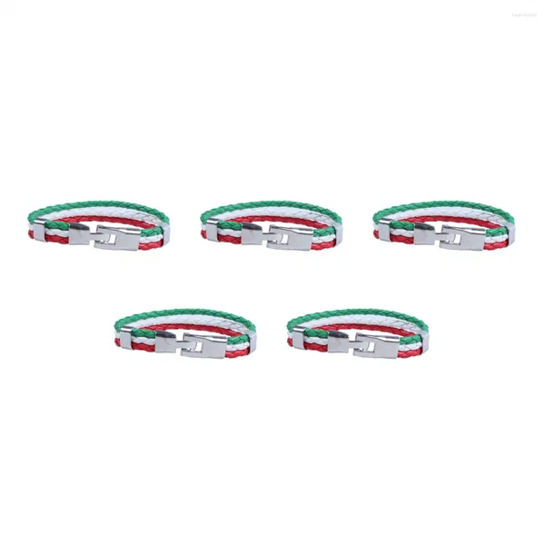 Bracelets de charme 5X Bracelet de bijoux Bracelet drapeau italien Bracelet en alliage de cuir pour hommes femmes vert blanc rouge (largeur 14 mm longueur 21,5 cm)