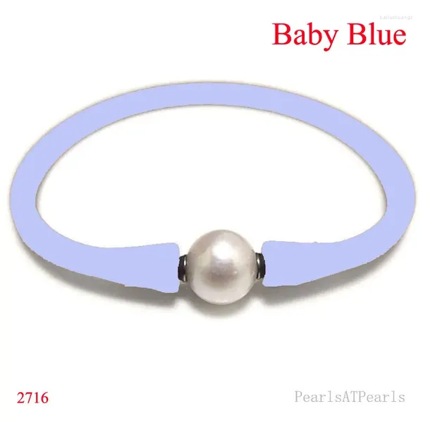 Bracelets de charme 6,5 pouces 10-11mm une perle ronde naturelle bébé bleu bracelet en caoutchouc élastique en silicone pour hommes
