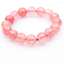 Pulseras con abalorios de 6, 8, 10mm y 12mm, bonita pulsera de cuentas de cuarzo de cristal de Color fresa, rojo, rosa, curación Natural de Yoga para mujeres y niñas, regalo