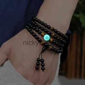 Charm Armbanden 6/8mm Lichtgevende Obsidiaan Armband Yoga Zwarte Onyx Mannen Vrouwen 108 Boeddha Kralen Mannen Vrouwen Charm Tijgeroog Armband Sieraden x0627